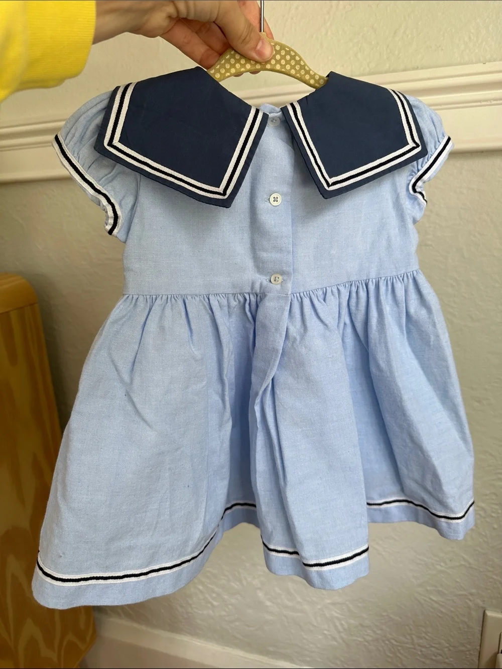 Trotters Light Blue Sailor Dress with Navy Trim
